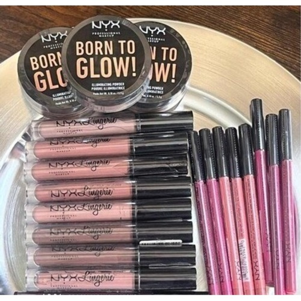 NYX Born to Glow Bronzers, Lingerie Lipsticks, Lip Liners -Set Of 19 Makeup -New
